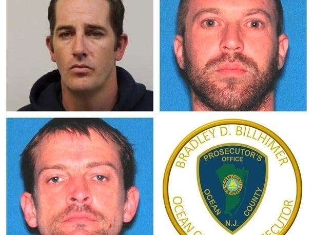 Barnegat residents Kyle Frate (top right) and Kevin Smith (bottom left) were accused of receiving heroin from the Lacey home of Joshua Casper (top left).