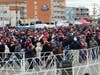 Thousands wait outside the Wildwoods Convention Center for President Donald Trump's rally.