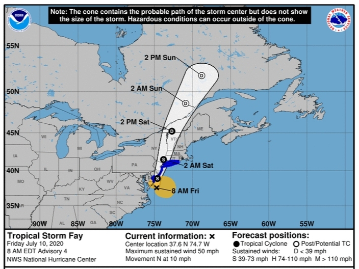 Beach Haven prohibited swimming Friday as Tropical Storm Fay hits Long Beach Island and the Jersey Shore.