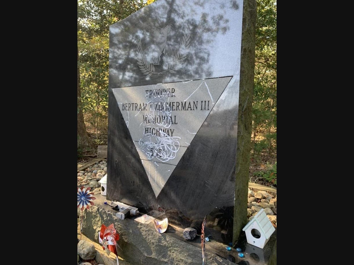 A fallen state trooper's memorial got vandalized in Dennis Township, according to New Jersey State Police.