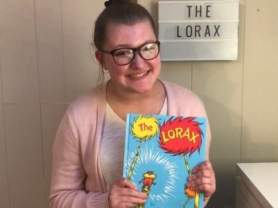 Morgan Beatty, president of the International Thespian Society’s Troupe 7742, prepares to record a reading of The Lorax for elementary students. Beatty is a junior at Ridge High School.