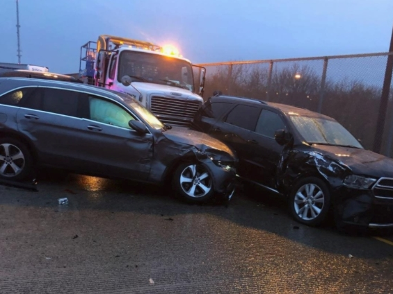 Seven people were hospitalized after a 30-car pileup Wednesday morning in Eatontown, Monmouth County.
