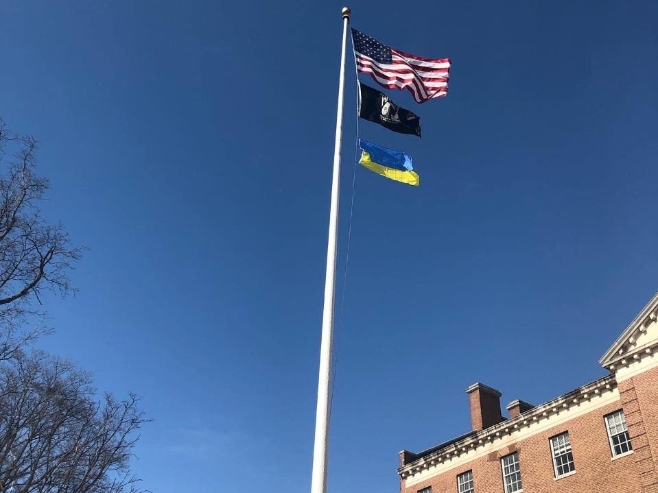 Morristown officials raised the Ukraine Flag outside of Town Hall.