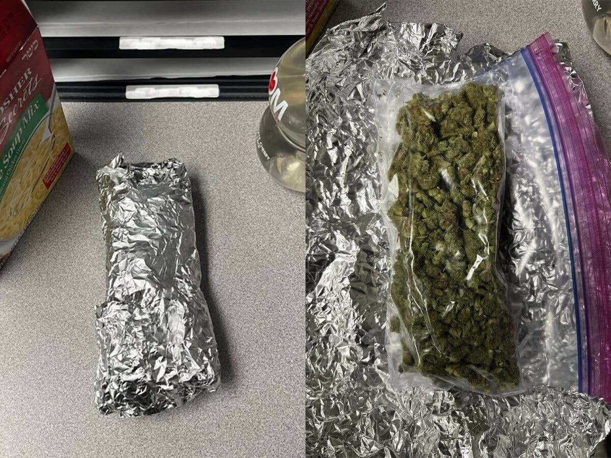 An Uber Eats driver noticed a funky smell from a "burrito" they were delivering. It turned out to be a bag of weed, police said.