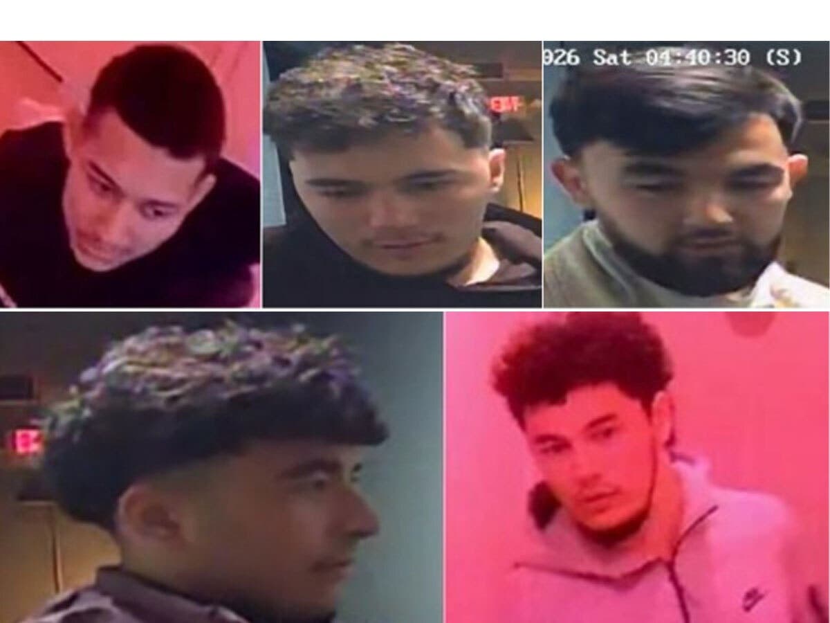 Five people are wanted for breaking into a Philadelphia building Saturday and committing gunpoint robbery and rape, police said.