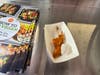 A sample of the vegan chicken, with plant-based ranch sauce.