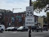A sign informing drivers on Broad Street in Philadelphia that they're driving in an area with a speed camera.