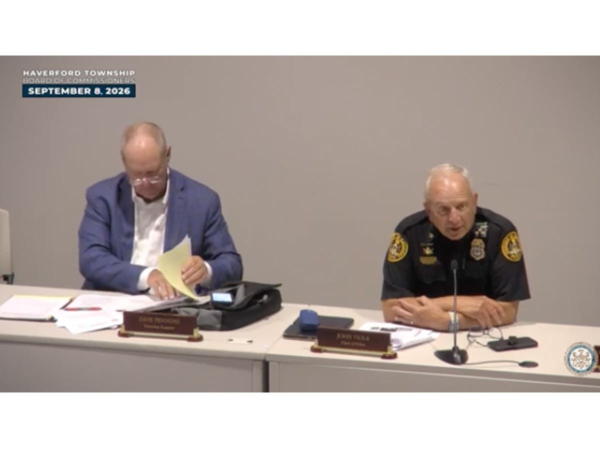 Haverford Township Police Chief John Viola, right, discusses Flock cameras during the Haverford Township Board of Commissioners work session on Tuesday.