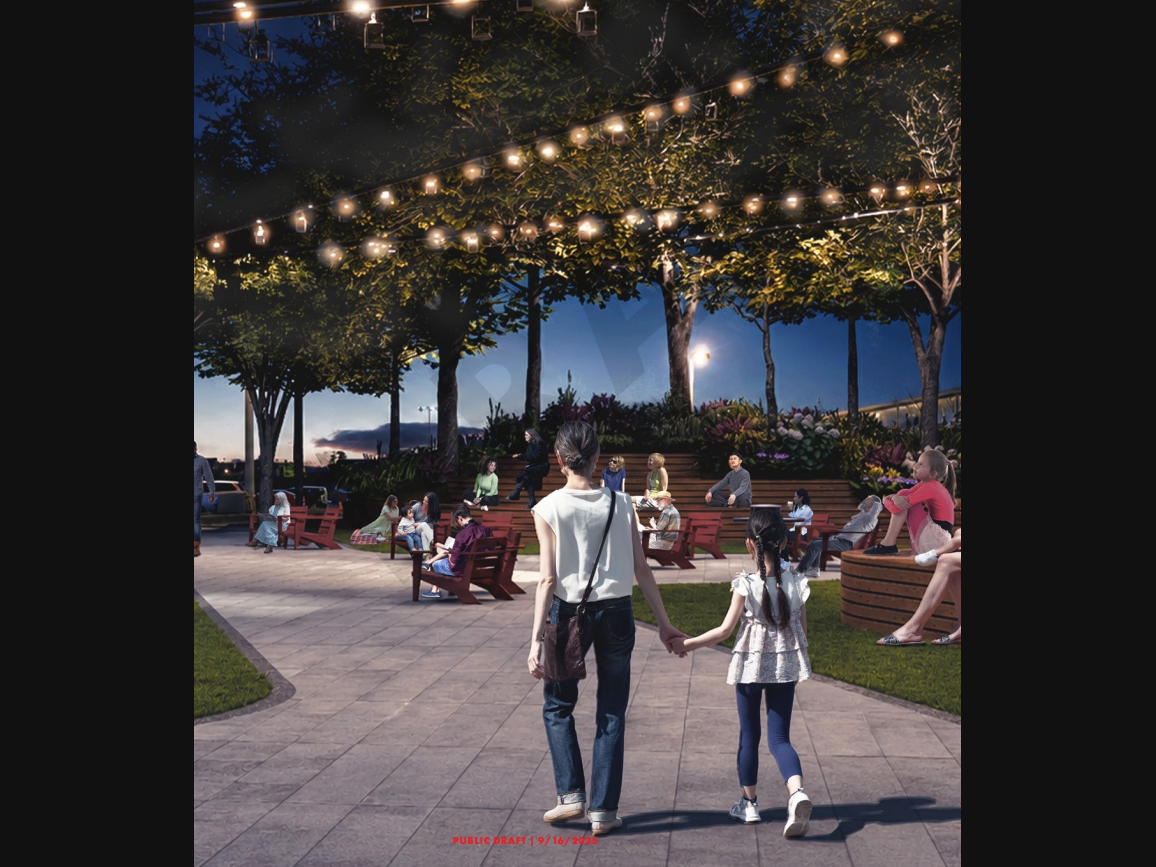 A graphic showing what Wayne Commons might look like in "A Vision For Wayne," the proposed master plan guiding future changes to Downtown Wayne.