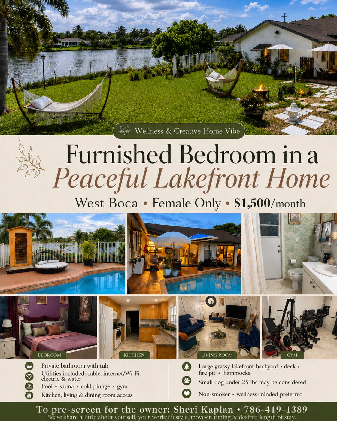Furnished Bedroom in a Peaceful Lakefront Home in West Boca 🌿