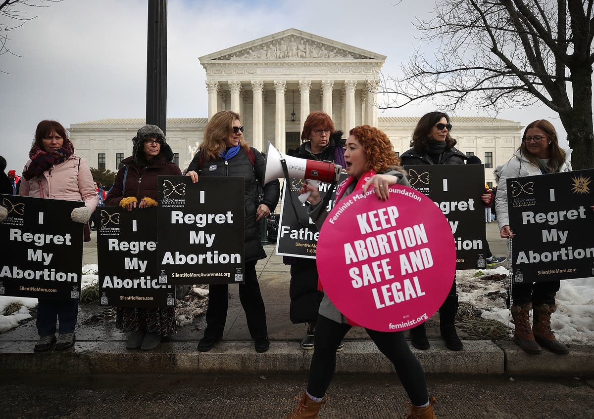 Protesters on both sides of the abortion issue gather in front of the U.S. Supreme Court on January 18.