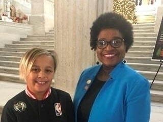 Providence Representative Marcia Ranglin-Vassell welcomed Ryan Kyote, 10, of Napa, California, to the Rhode Island State House. 