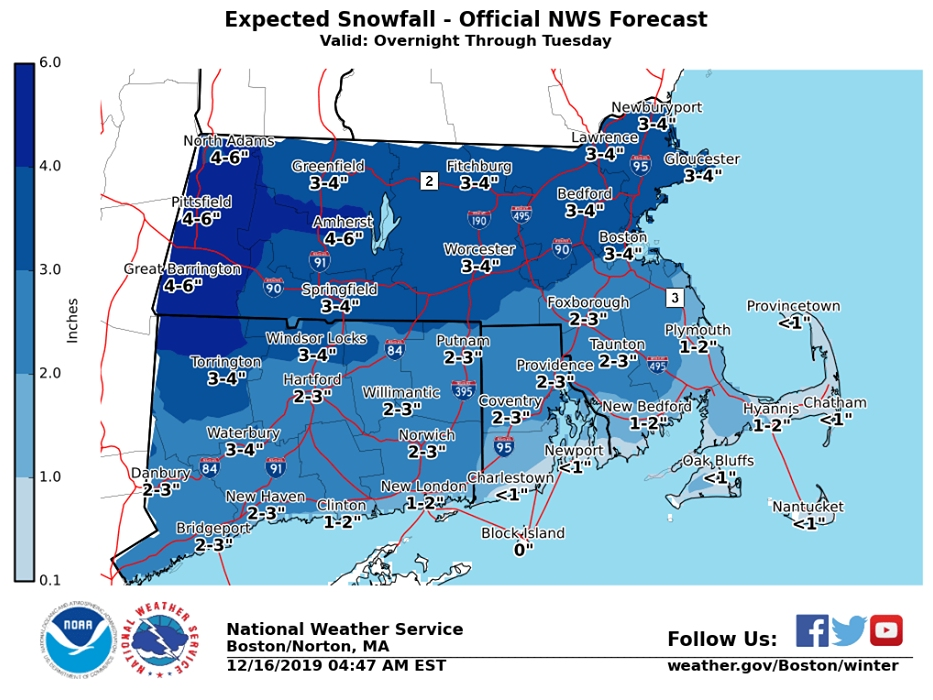 Up to three inches of snow and freezing rain are expected to make for a slippery morning commute on Tuesday. 
