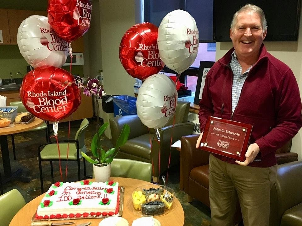 A Portsmouth representative donated his 100th gallon of blood this year. 
