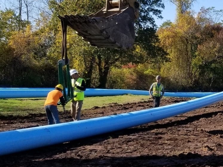 Pipe layout being pulled into main for the East Bay Pipeline repair.