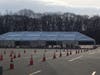 The large tent where drivers receive coronavirus nasal swab tests.