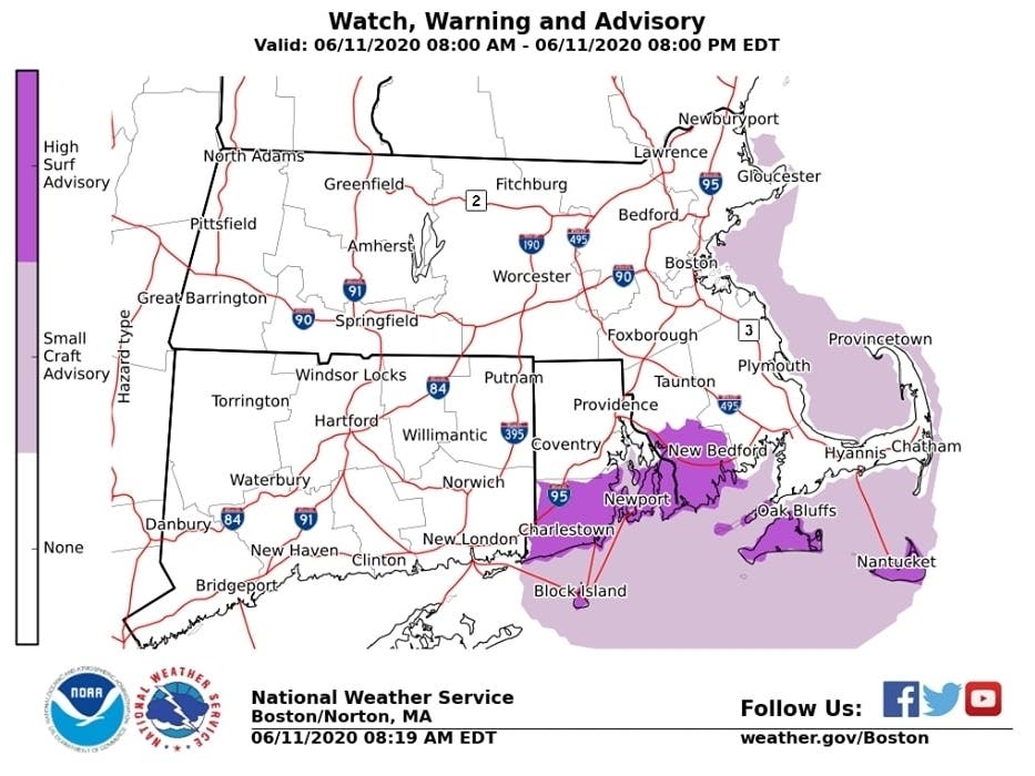 A high surf advisory is in place ahead of a stormy, humid day in Rhode Island. 