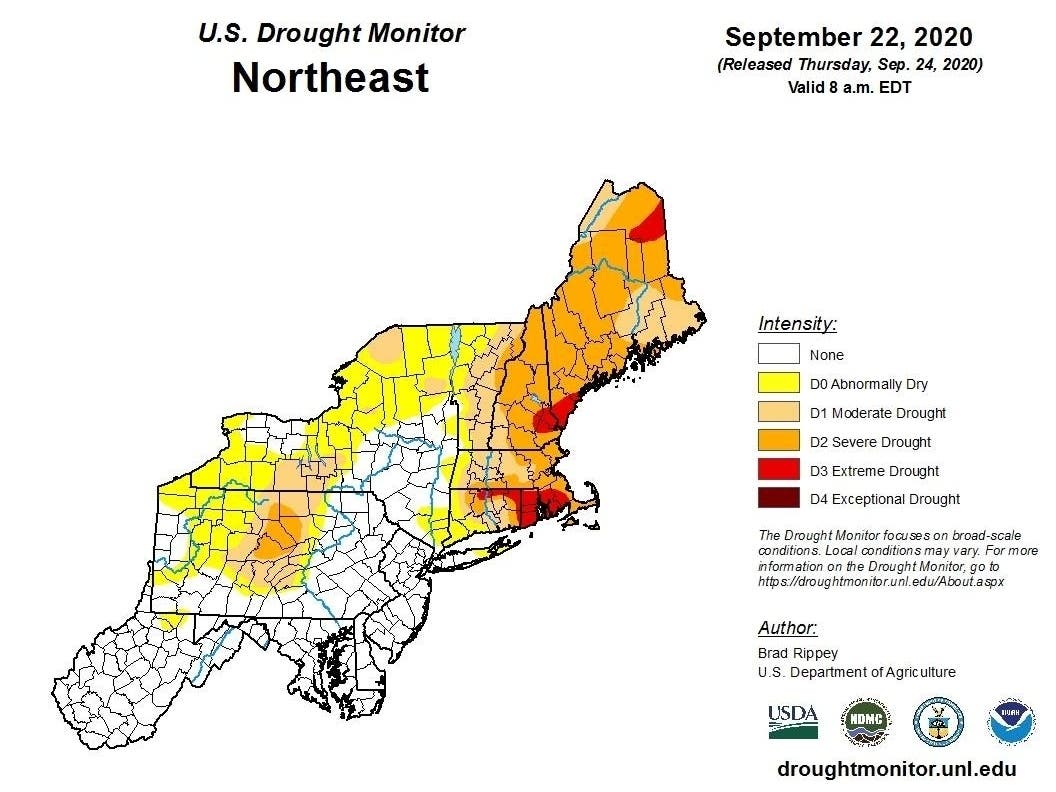 Nearly all of Rhode Island is under an "extreme drought." 