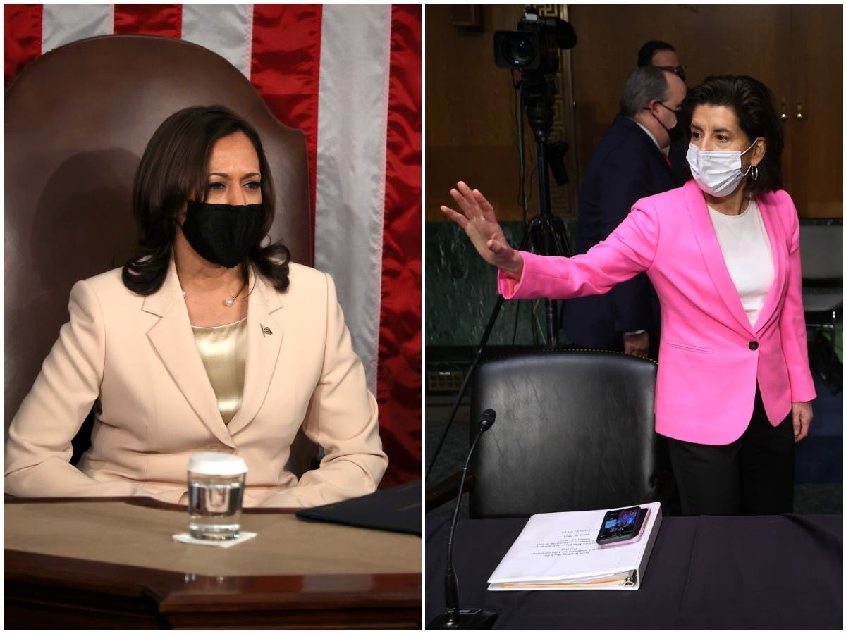 Vice President Kamala Harris (left) and Commerce Secretary Gina Raimondo (right) will visit Rhode Island this week. 