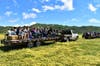 Guests enjoy a hayride through the Keegan Ranch