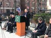 Speaker Corey Johnson speaks at a ribbon cutting for Jackson Square Park Tuesday.