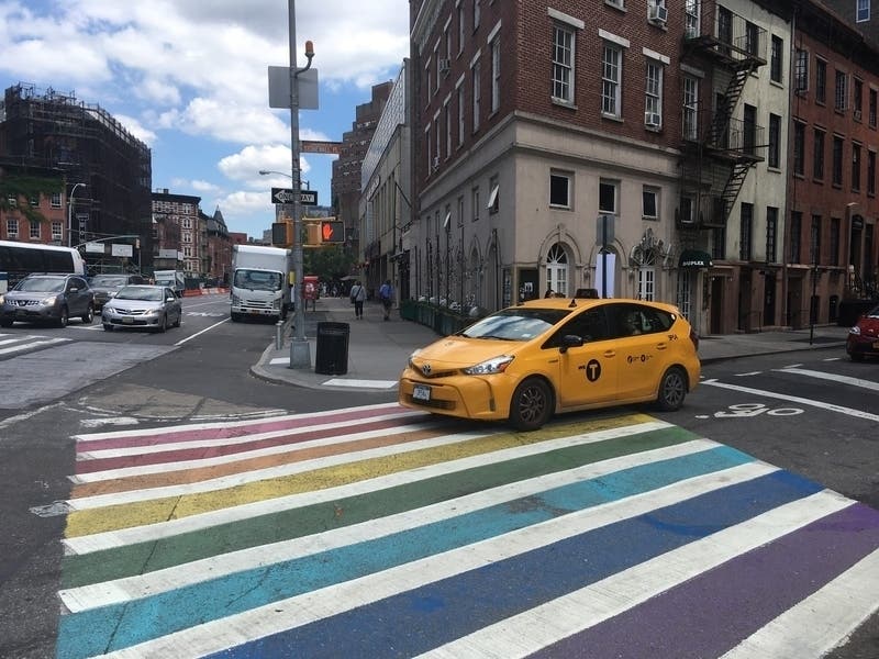 A crosswalk painted for Pride month in Greenwich Village in a photo taken July 26, 2017.