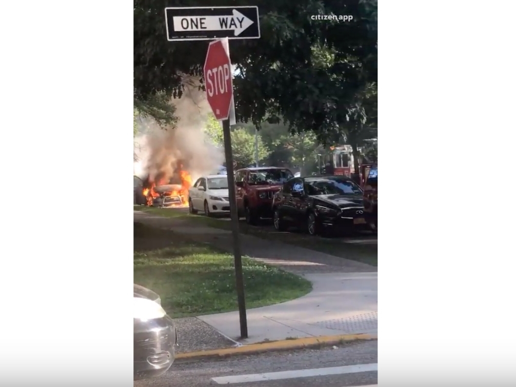 A car caught fire in Fresh Meadows, Queens Thursday morning.