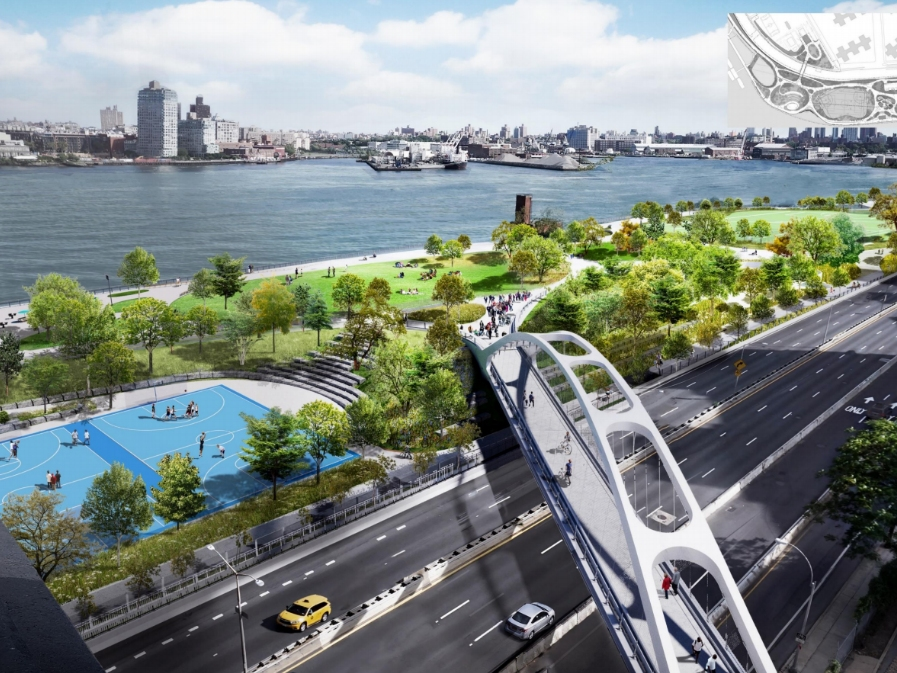 A rendering of the Delancey Street overlook at East River Park under the East Side Coastal Resiliency project. 