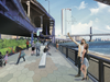 A rendering of the Brooklyn Bridge esplanade in Manhattan from an October 2019 presentation to Community Board 3 from NYC EDC.