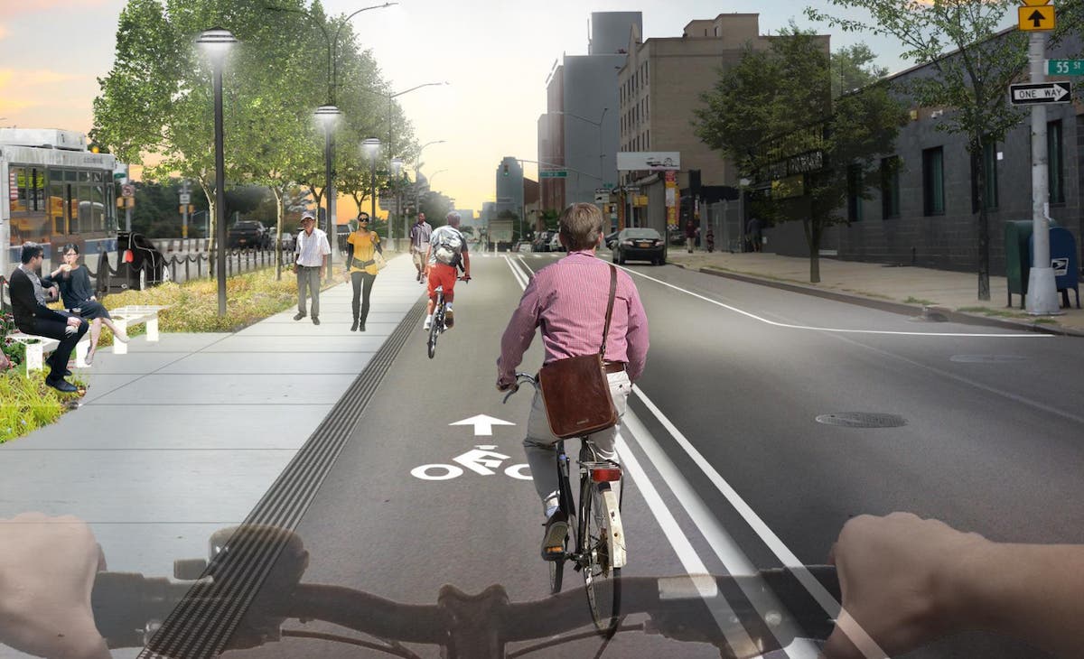 A DOT rendering of a redesigned stretch of Queens Boulevard in Forest Hills. 