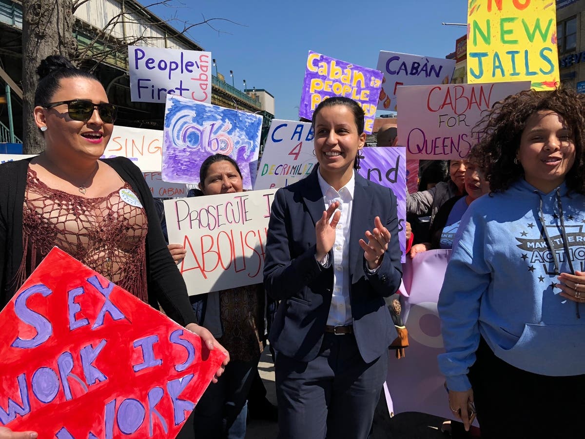 Public defender and Queens DA candidate Tiffany Cabán in Corona Plaza with Make the Road and VOCAL-NY activists.