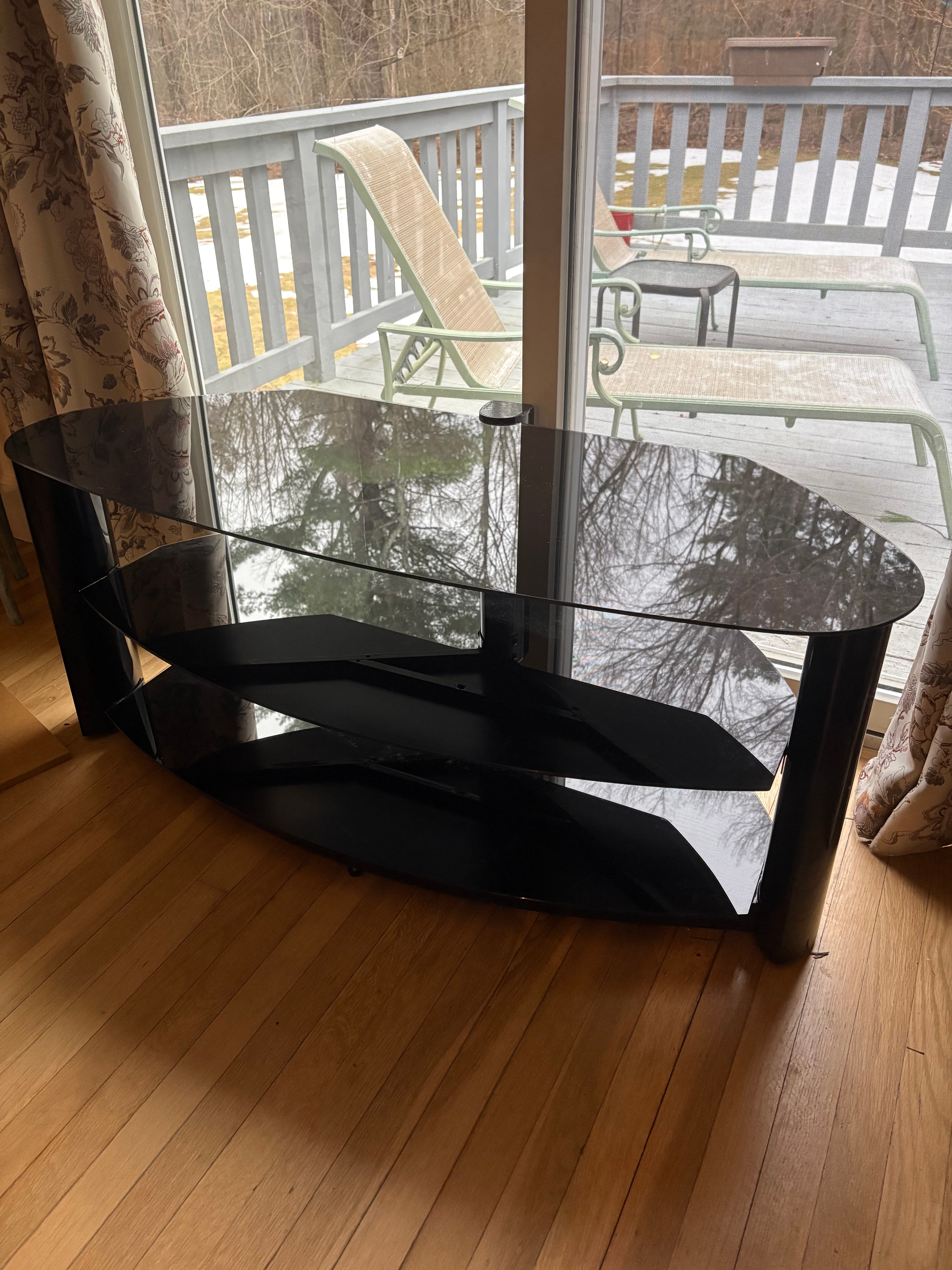 Large Black Glass TV Console with 3 Shelves