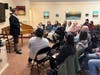 Richard Franklin Donohue addresses the audience at Stanley-Whitman House, Farmington, March 29, 2026, during his program What a Glorious Crash They Made: Musick of Connecticut's Revolution. The harpsichord is visible at left. Photo: Stanley-Whitman House.