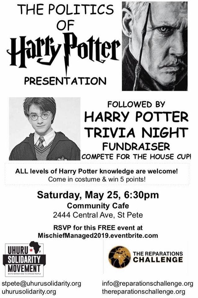 May 25 Politics Of Harry Potter Harry Potter Trivia Night St 