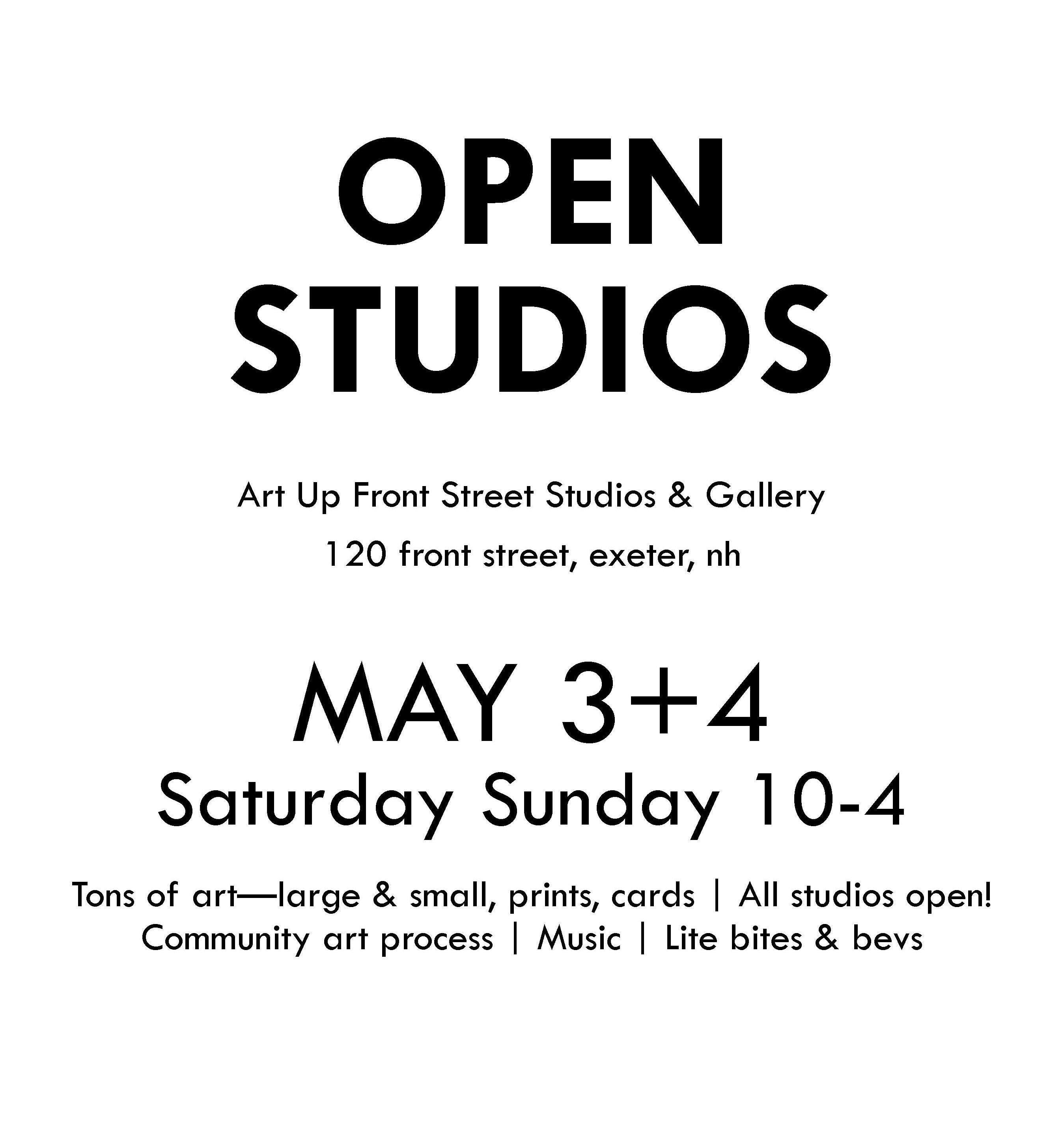 OPEN STUDIOS two days Saturday Sunday May 3+4