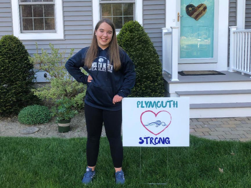 Plymouth North freshman Brenna Guiliani has sold 150 signs to raise money for the food pantries in Plymouth.