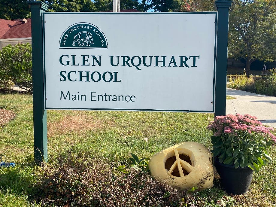 This "peace" pumpkin is at the Glen Urquhart School in Beverly.