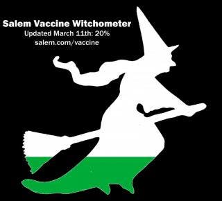 The "Witchometer" is marking the vaccination rate of Salem residents.