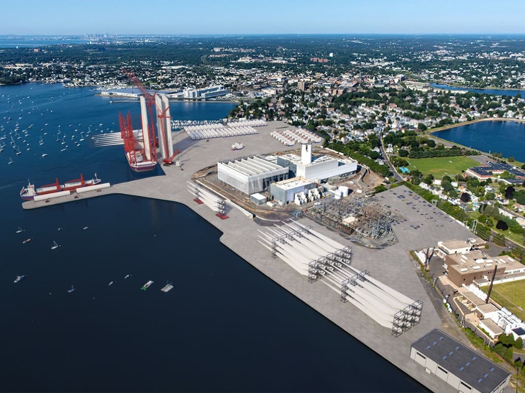This is a conceptual rendering of the proposed Salem Harbor redevelopment into an offshore wind port.