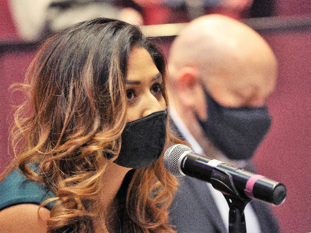 Salem State student Tehniyat Hakim, of Burlington, was one of the student panelists at the Oct. 18 Salem mayor's candidate debate at the Sophia Gordon Center for Creative and Performing Arts.