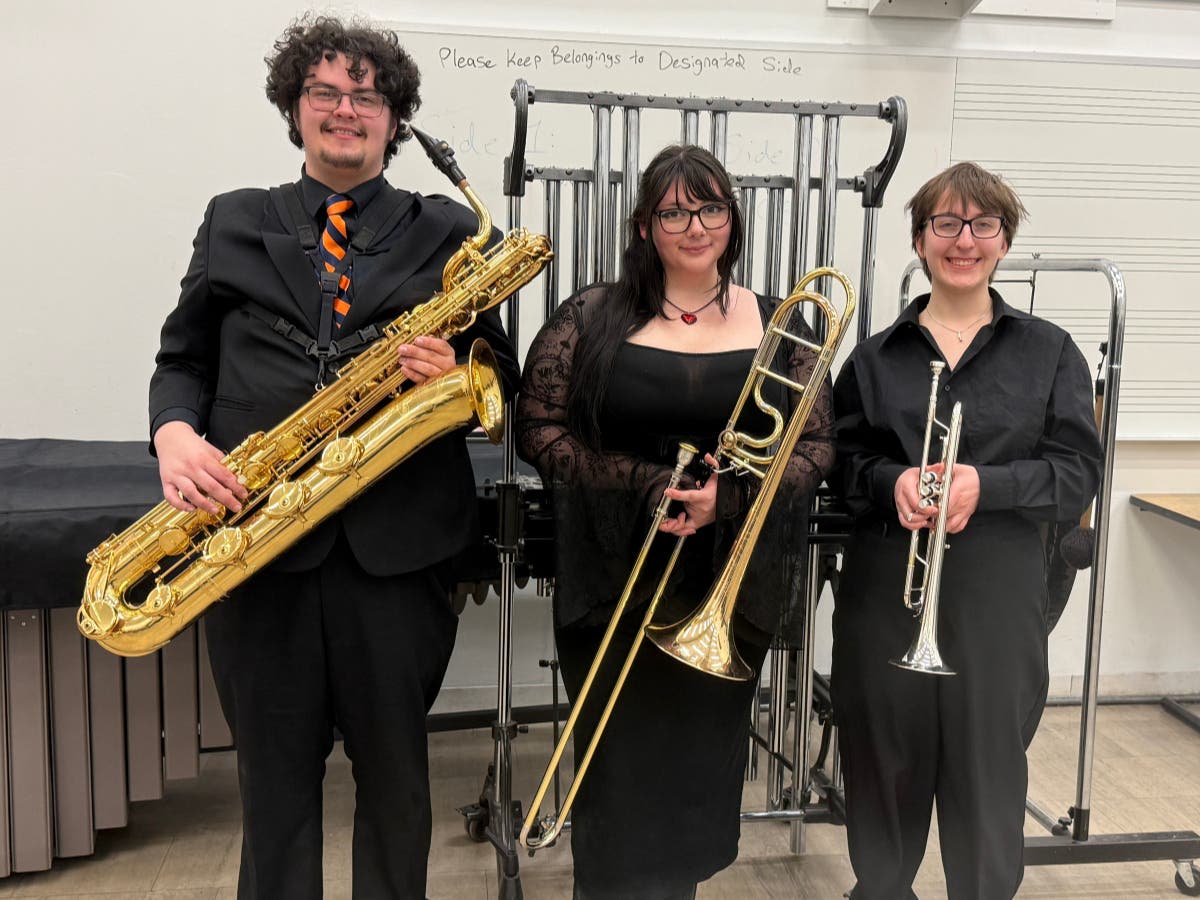 Max Beauregard, a baritone saxophone player from Salem, Ava O’Brien, a trombone player from Whitman, and Audrey Yard, a trumpet player from Grafton, were selected for the national program.