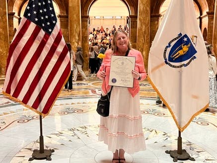 Lori Marenda-Lang, a history educator at Salem High School since 2006, was honored last week at a ceremony at the Massachusetts Statehouse after being nominated by State Rep. Manny Cruz (D-Salem).