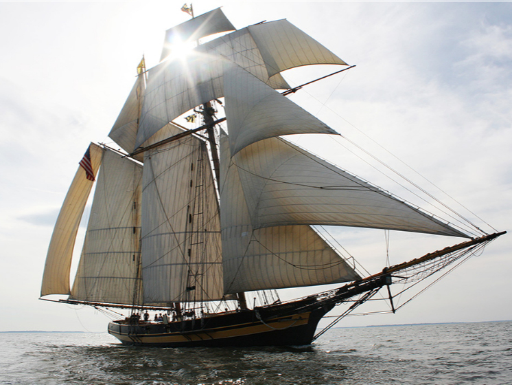 The Pride of Baltimore II, built and launched in Baltimore's Inner Harbor in 1988, is a reproduction of Baltimore Clippers from the late 18th and early 19th centuries.