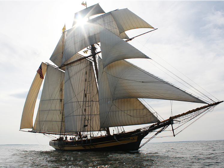 The Pride of Baltimore II was built and launched in Baltimore’s Inner Harbor in 1988.