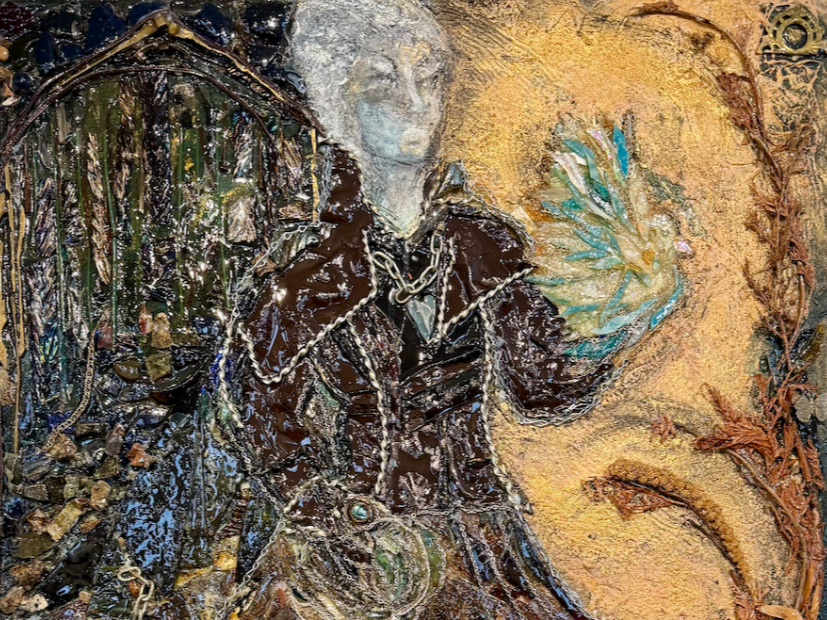 Dr. Eleanor Ruth Fisher is currently exhibiting one of her glass shard paintings, "I Choose Freedom," at the Hooper Mansion galleries.