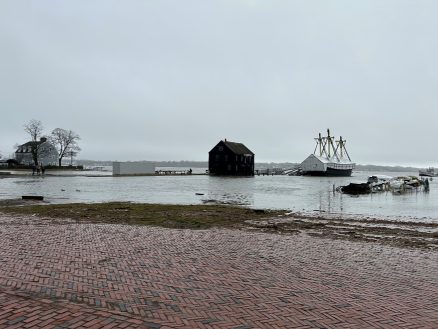 Coastal flooding January 2024 at the Salem Maritime Site, Derby Street