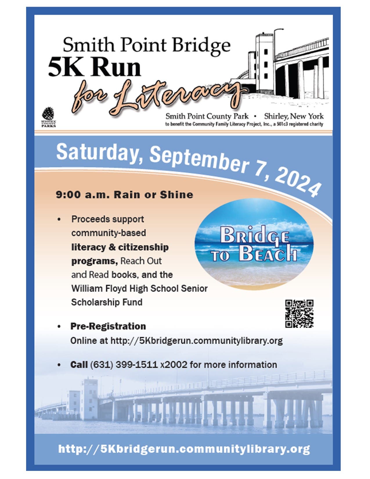 Sep 7 | Smith Point Bridge 5K Run/Walk for Literacy | Shirley, NY Patch