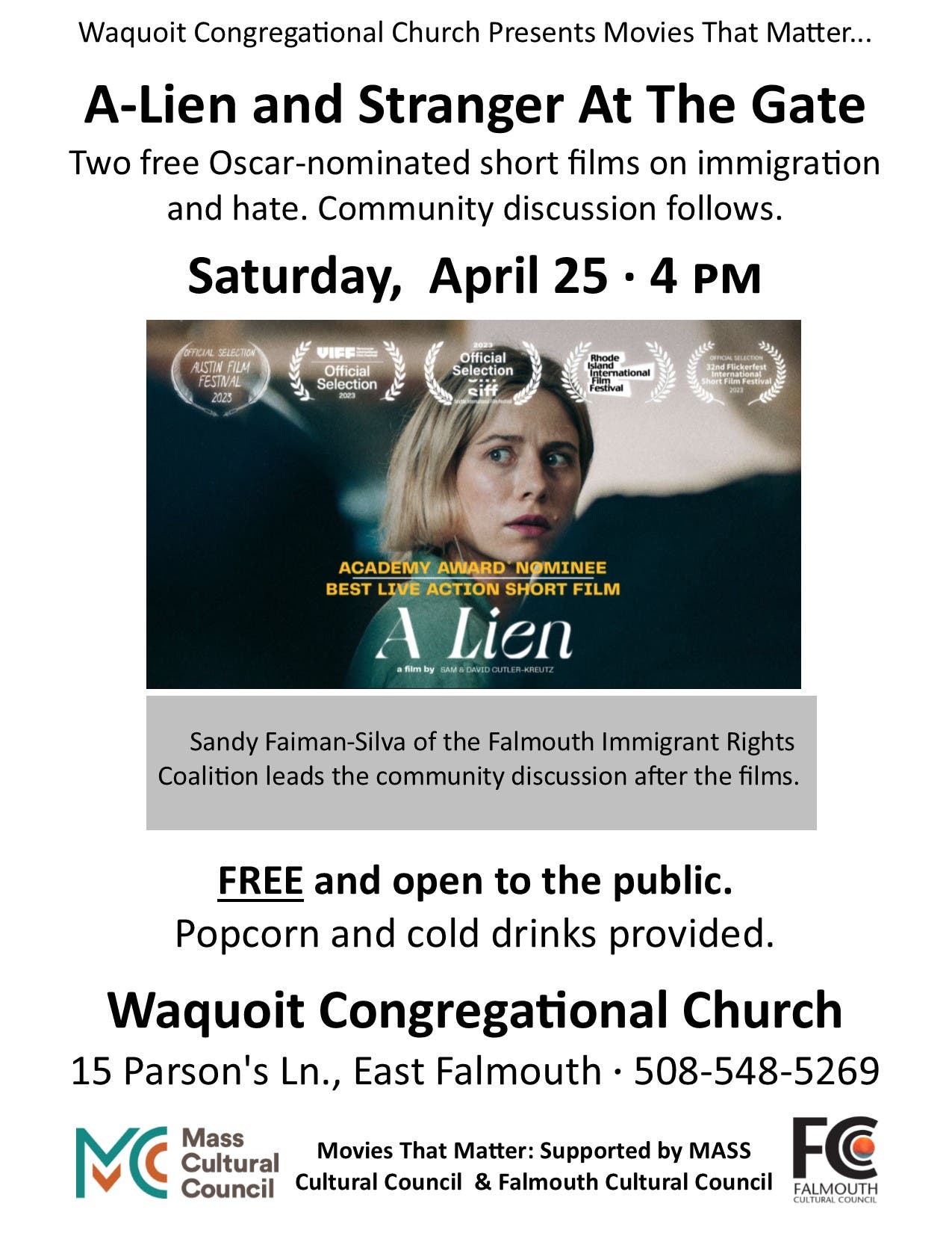 Waquoit Congregational Church presents " Movies That Matter": A-Lein and Stranger at the Gate
