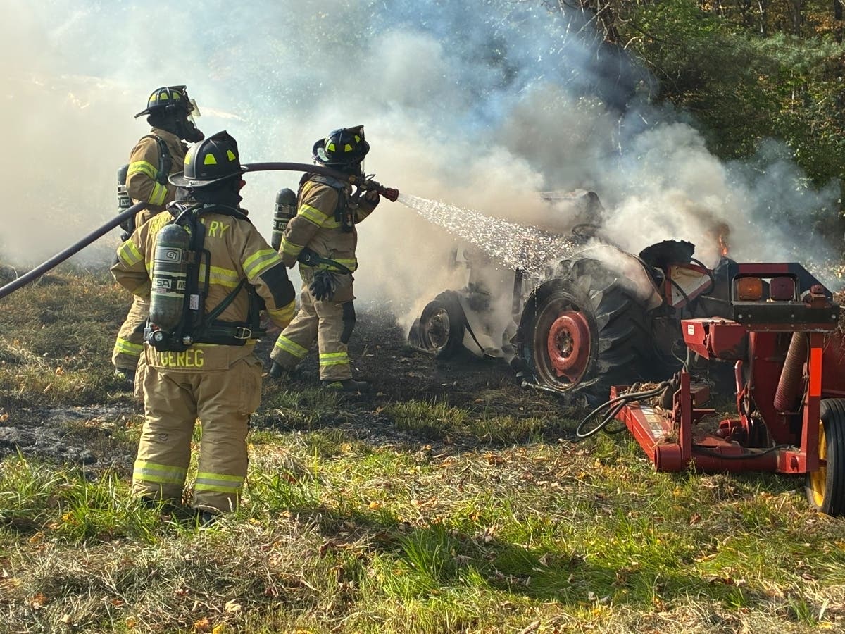 Woodbury Firefighters interrupt school safety talk at Mitchell School - Respond to tractor blaze on Middle Road Turnpike October 8th
