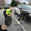 Deputy 1st Class Chris Barger got a warm up when he helped out a fellow deputy with a flat tire. 